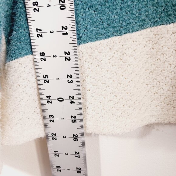 Bibi Women's MED Green & Cream Pullover Sweater Rugby Stripe Front, Relaxed Fit - Picture 13 of 14